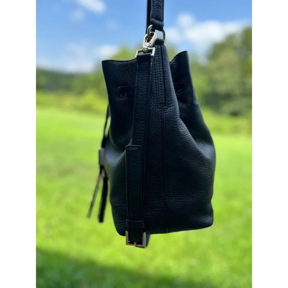 Kate Spade Grey Street Cooper Bucket Bag Black Pebbled Leather Crossbody
